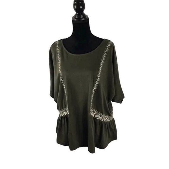 Dark olive top with white embroidered detail - Picture 5 of 7